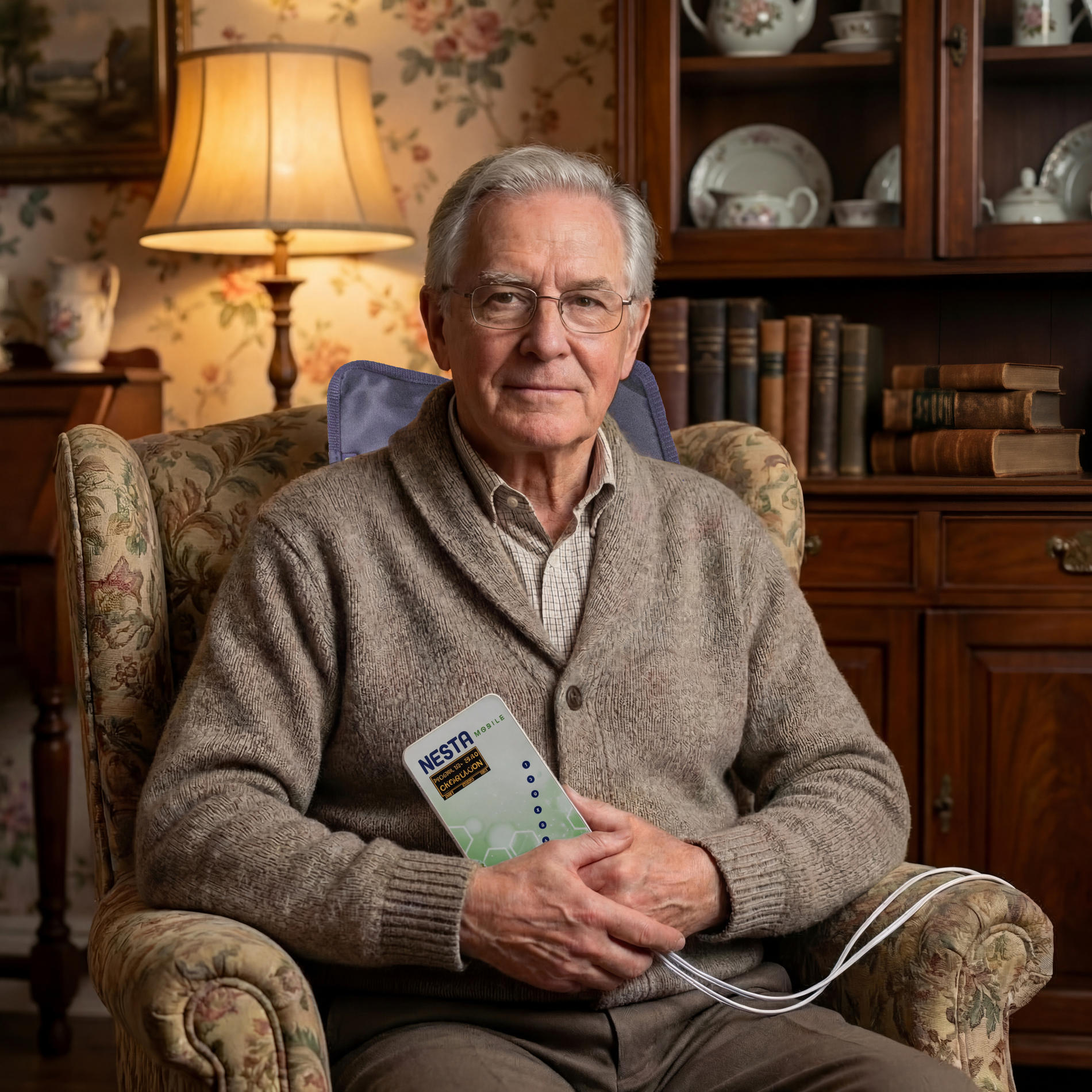 Older adult client using a Nesta Mobile BRT device at home